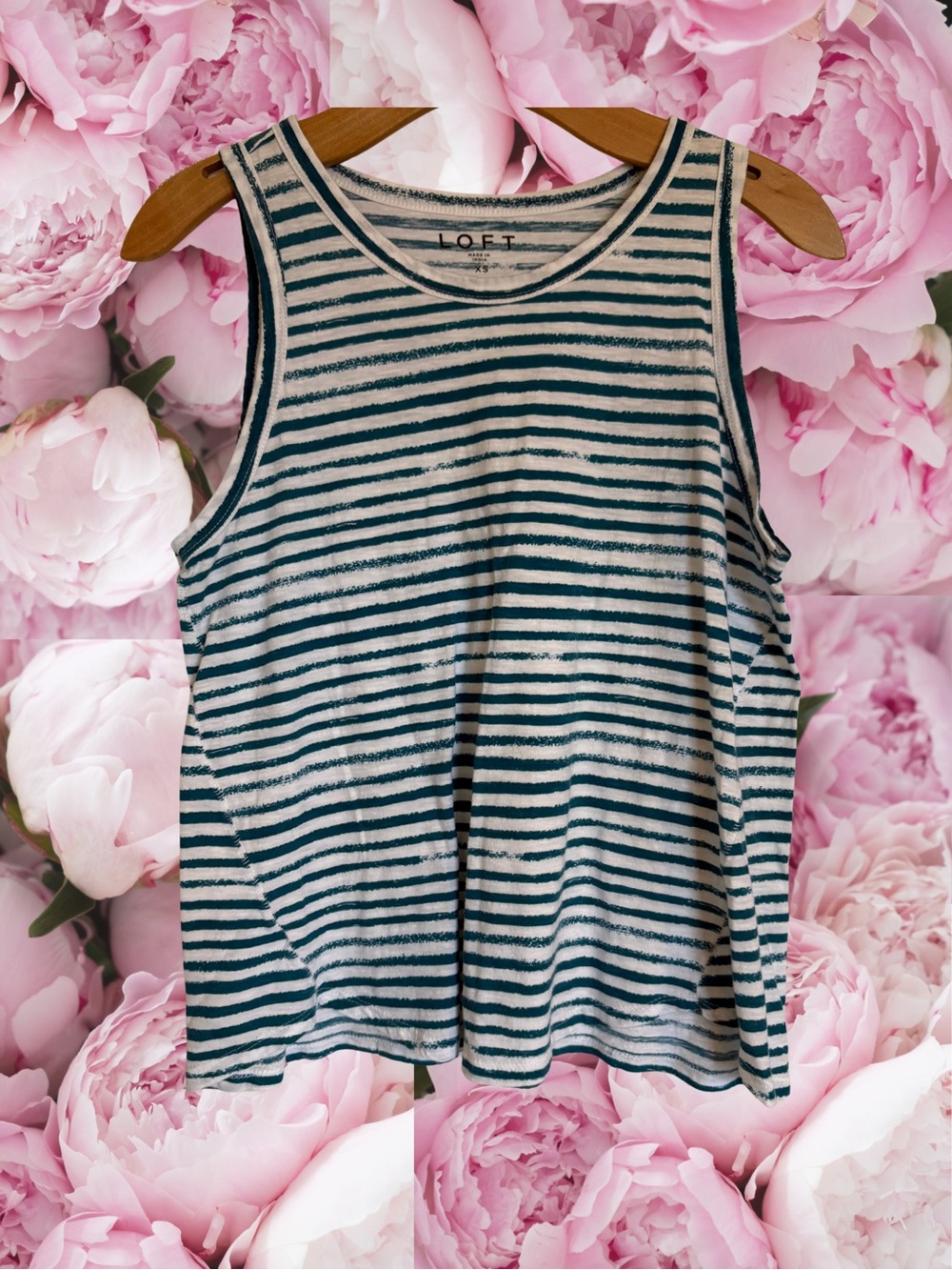 LOFT Striped Tank Top Teal White Women’s Size XS